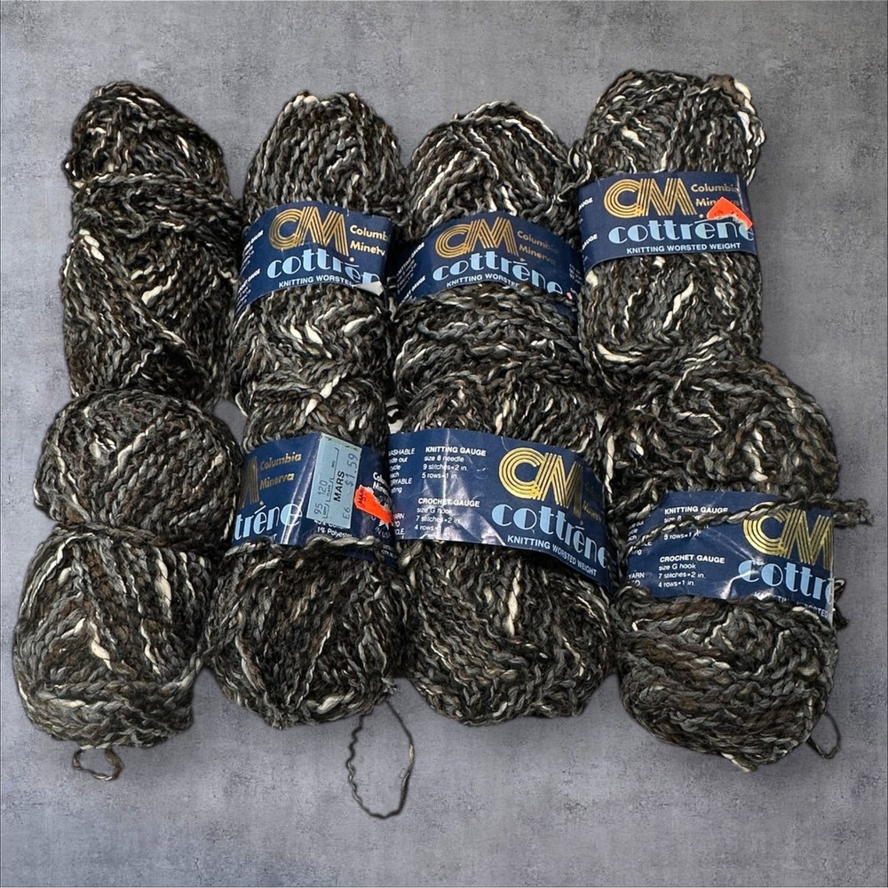 Vntg Columbia Minerva‎ Cottrene Worsted Weight Yarn-Gray/Black/Brown-Lot Of 8
